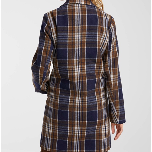 Ichi brown and blue touch of wool check plaid double breasted coat NWT - Picture 2 of 12